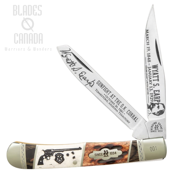 Kissing Crane Wyatt Earp Trapper Folding Knife, Bone Handle, KC5601